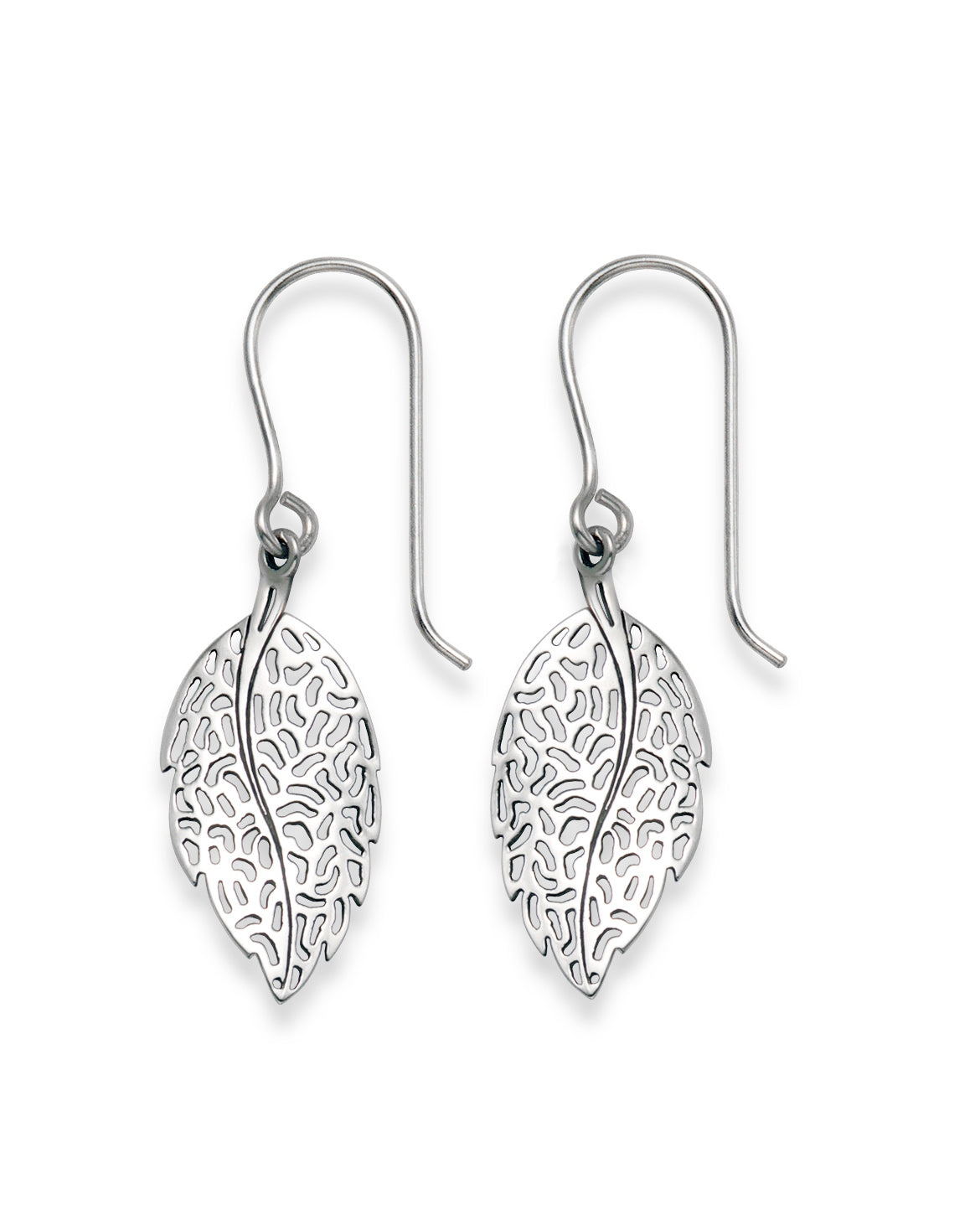 Sterling Silver Leaf Dangle Drop Earrings - 11 x 20mm