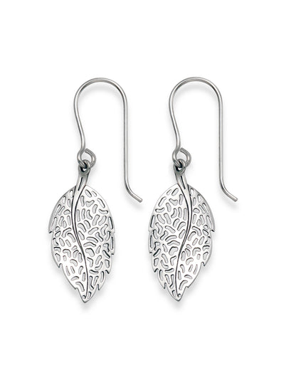 Sterling Silver Leaf Dangle Drop Earrings - 11 x 20mm