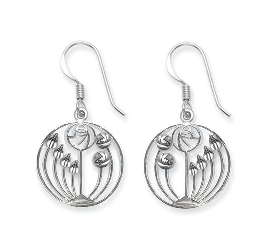 Sterling Silver Rennie Mackintosh Earrings with leaves & flowers