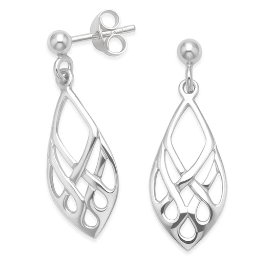 Sterling Silver Diamond Shape Celtic Dangle Drop Earrings - 20mm x 9mm