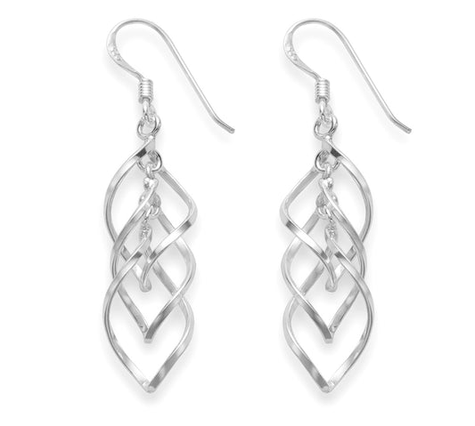 Sterling Silver Triple Twisted Dangly Earrings for Women