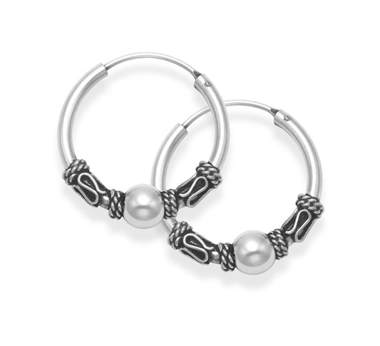 Sterling Silver Bali Hoop Earrings - 19mm