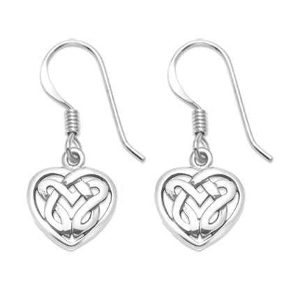Sterling Silver Dangle Celtic Heart Earrings - 10mm
