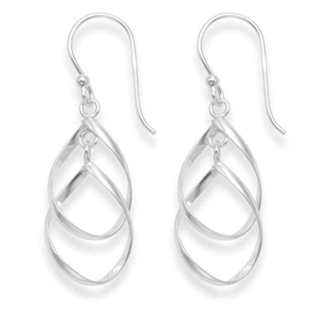 Sterling Silver Dangly Earrings - Double twisted Oval Earrings