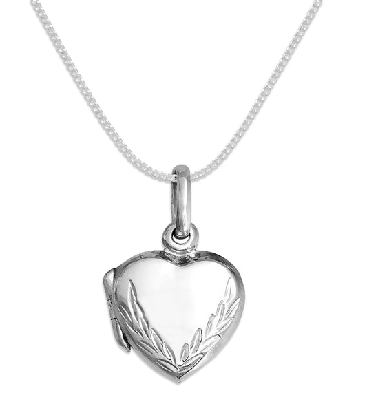 Sterling Silver Children's Heart Locket Pendant Necklace on 15" Curb Chain - 13mm