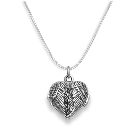 Genuine 925 Sterling Silver Angel Wings Locket Necklace