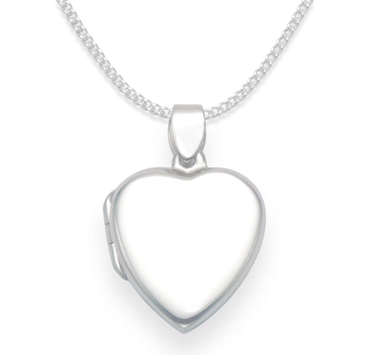 Sterling Silver Heart Locket Pendant Necklace on 18" Chain- 18mm x 20mm