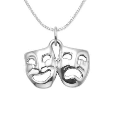 Sterling Silver Comedy & Tragedy Drama Pendant Necklace on 18" Chain