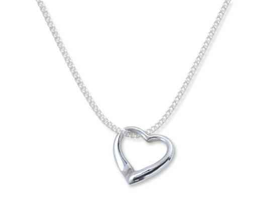 Children's Sterling Silver Floating Heart Pendant Necklace | 15" Silver Chain