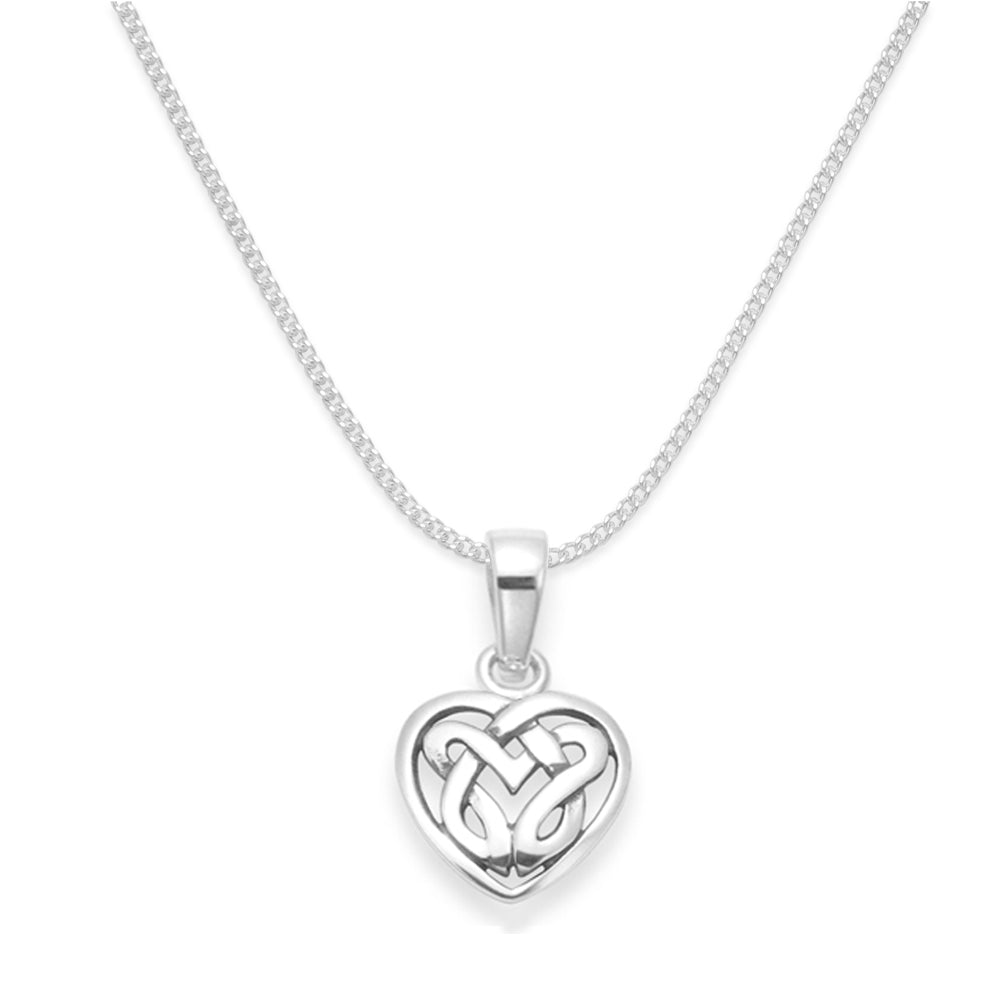925 Sterling Silver Celtic Heart Pendant Necklace on 16 Inch Chain
