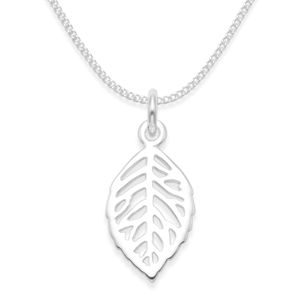 Sterling Silver Leaf Pendant Necklace on a 16" silver chain