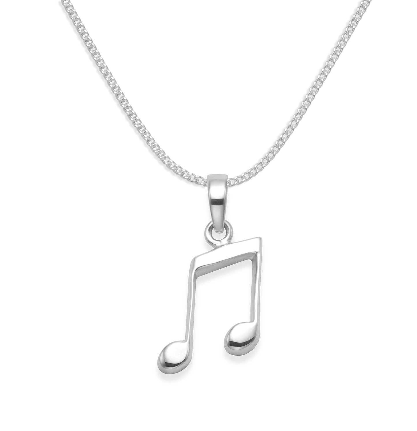 Sterling Silver Musical Note Pendant Necklace on 17" Chain - 18mm