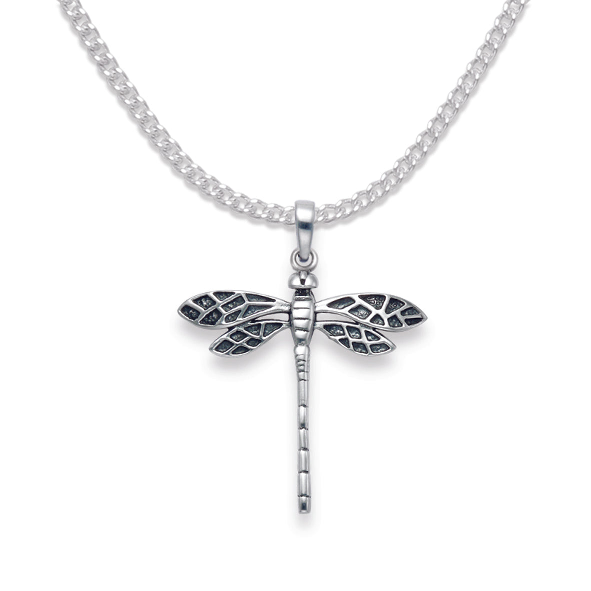 Sterling Silver Dragonfly Pendant Necklace on 18" Chain - 28mm x 29mm