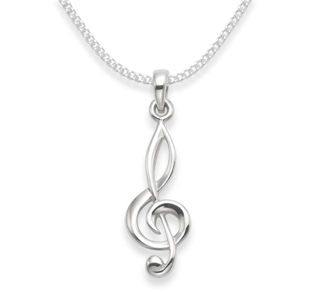 Sterling Silver Treble Clef Necklace on 18 inch 45cm Sterling Silver Chain