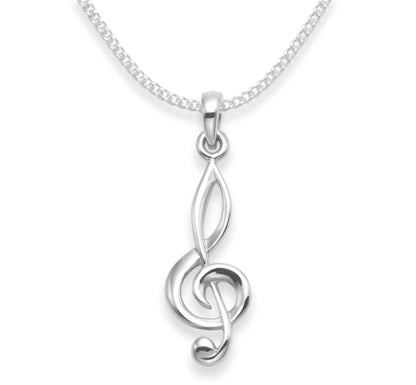 Sterling Silver Treble Clef Necklace on 18 inch 45cm Sterling Silver Chain