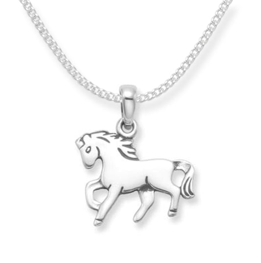 Children's Sterling Silver Horse Pendant Necklace | 15" Silver Chain Included