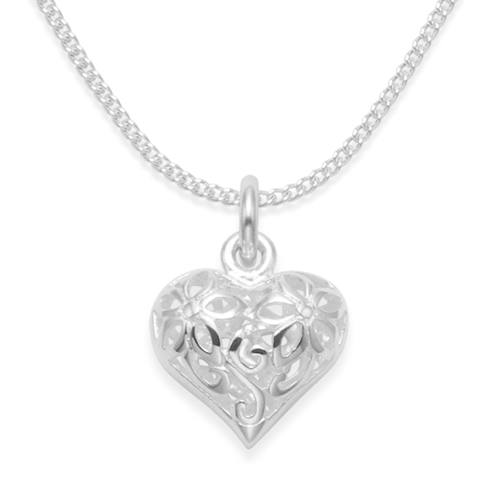 Children's Sterling Silver Filigree Heart Pendant Necklace | Silver Chain Included