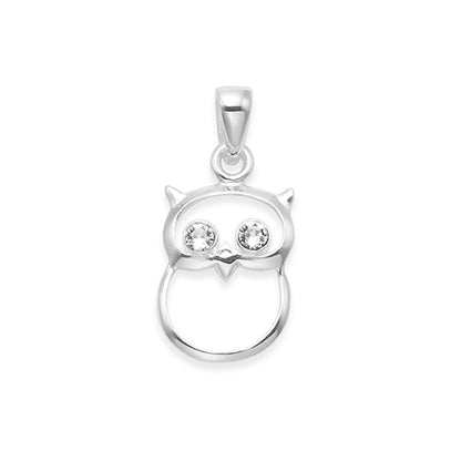 Children's Sterling Silver Owl Necklace with Cubic Zirconia Eyes