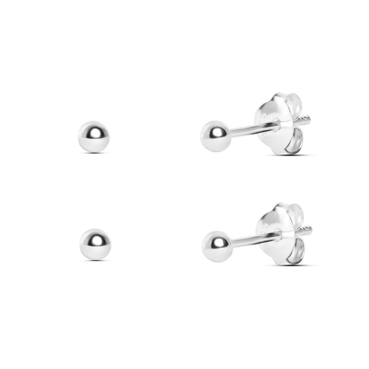 2 Pairs Sterling Silver TINY 2mm Ball Stud Earrings - 2mm