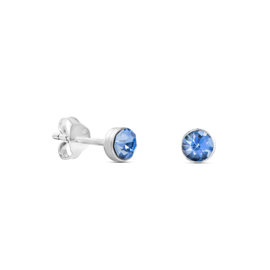 Sterling Silver 4mm Light Blue Cubic Zirconia Stud Earrings