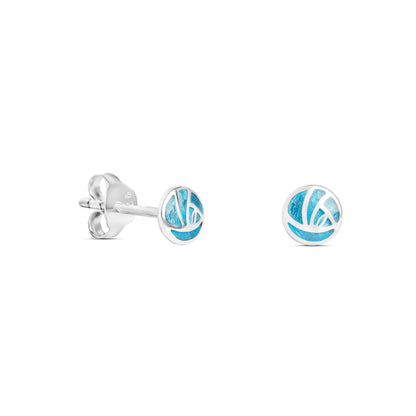 Sterling Silver Rennie Mackintosh Earrings - Rose flower studs Turquoise Enamel