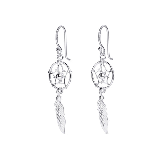 Sterling Silver Dream Catcher Dangle Drop Earrings - 12mm x 30mm