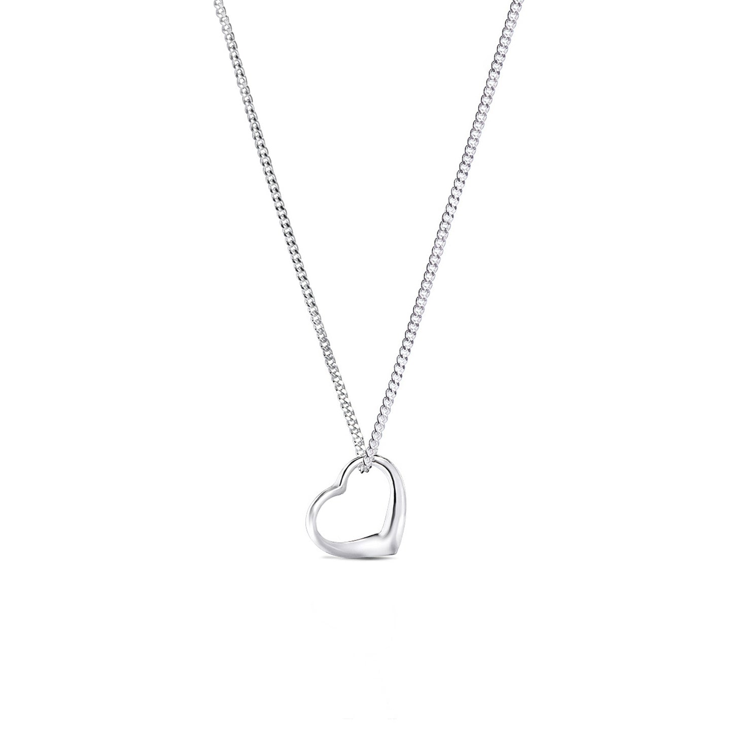 Sterling Silver Floating Heart Pendant Necklace on 16"/41cm Curb Chain - 10mm