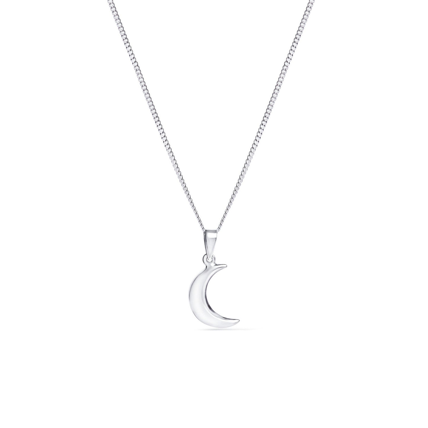 Sterling Silver Moon Pendant Necklace on 16" Chain - 15mm x 4mm