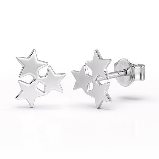 Sterling Silver Cluster Three Star Stud Earrings - 7mm