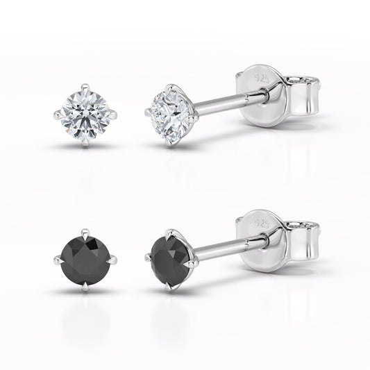 Elevate Your Style with Heather Needham Silver's 925 Sterling Silver White and Black Cubic Zirconia Stud Earrings Set