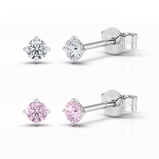 Elevate Your Style with Heather Needham Silver's 925 Sterling Silver White and Pink Cubic Zirconia Stud Earrings Set