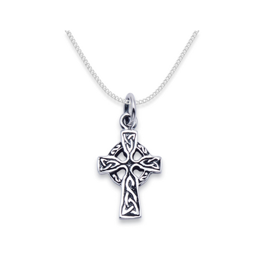 Sterling Silver Celtic Cross Pendant Necklace for Kids