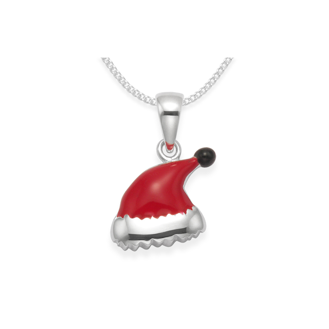 925 Sterling Silver Red Enamel Santa Hat Necklace | Festive Holiday Jewellery