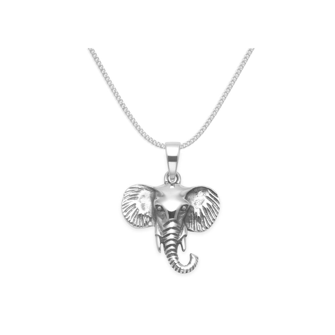 Elephant Necklace on 16'' Chain - Solid Sterling Silver Elephant Head Pendant