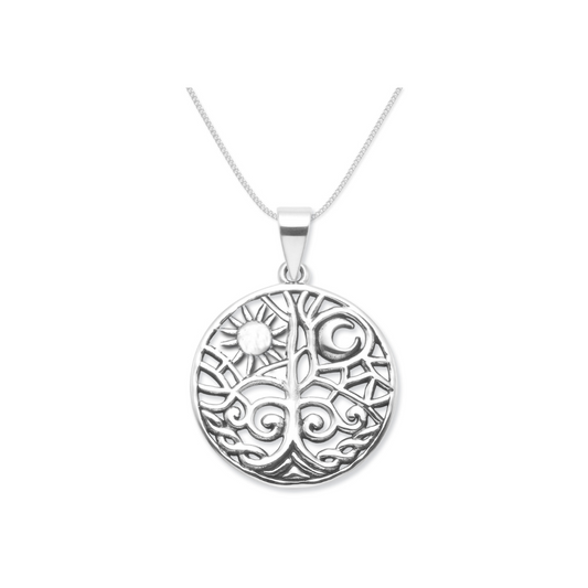 Elevate Your Style with Heather Needham Silver's Solid 925 Sterling Silver Mythical Tree with Moon and Sun Pendant Necklace Jewellery