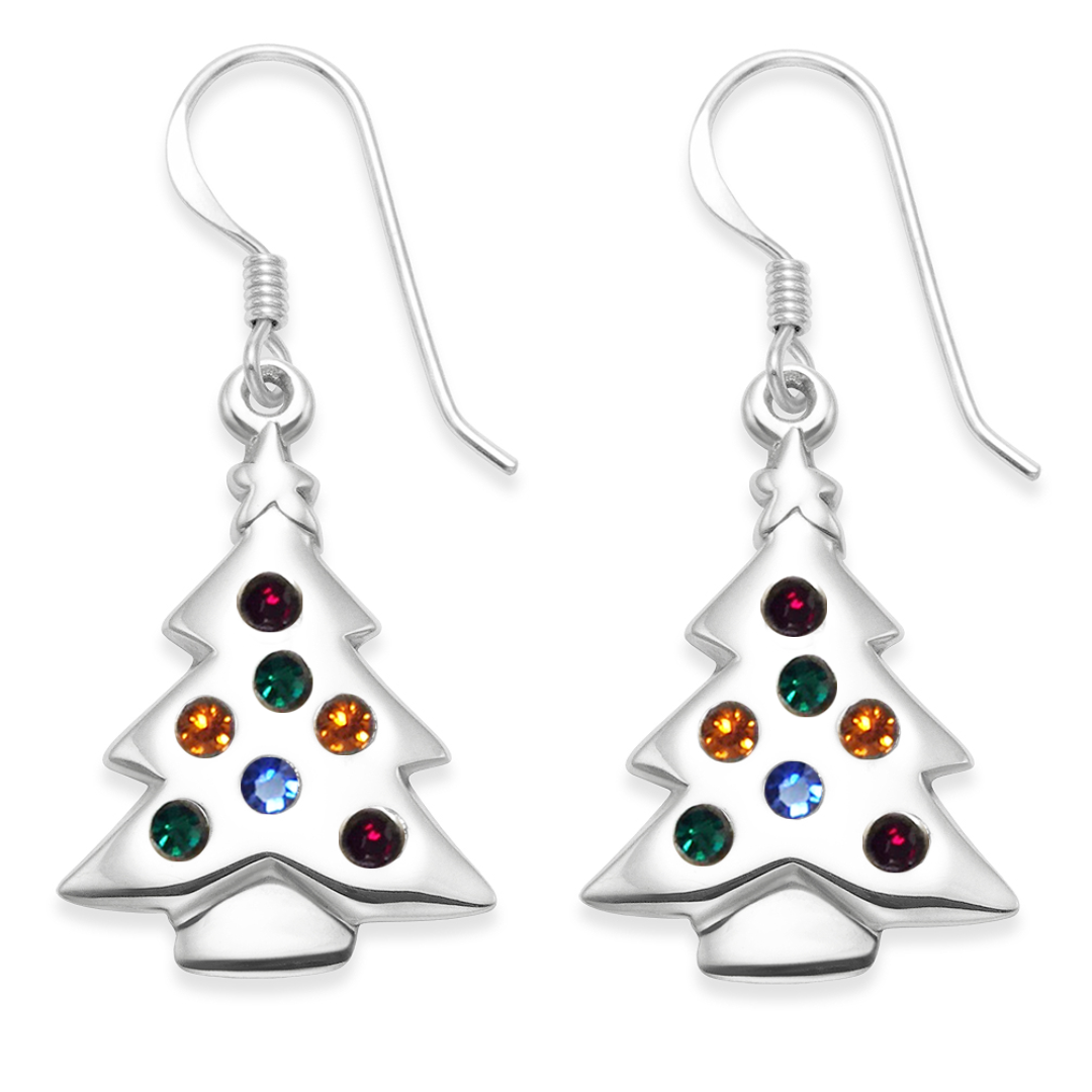 Sterling Silver Multi coloured Cubic Zirconia Christmas Tree Earrings heatherneedhamsilver