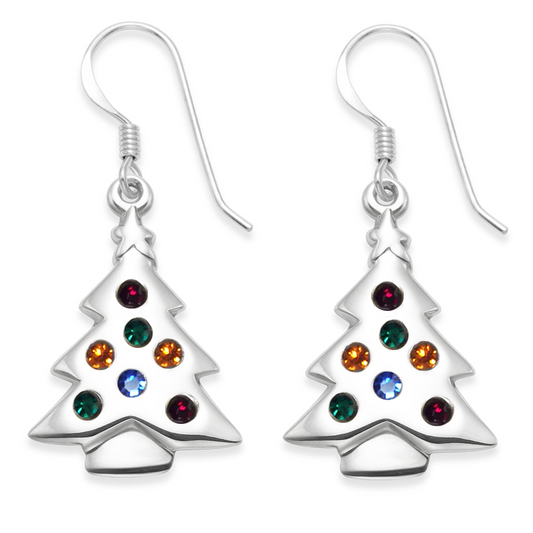 Sterling Silver Multi coloured Cubic Zirconia Christmas Tree Earrings