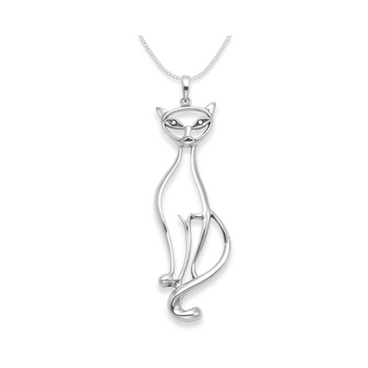 Sterling Silver Cat Necklace on Silver Chain