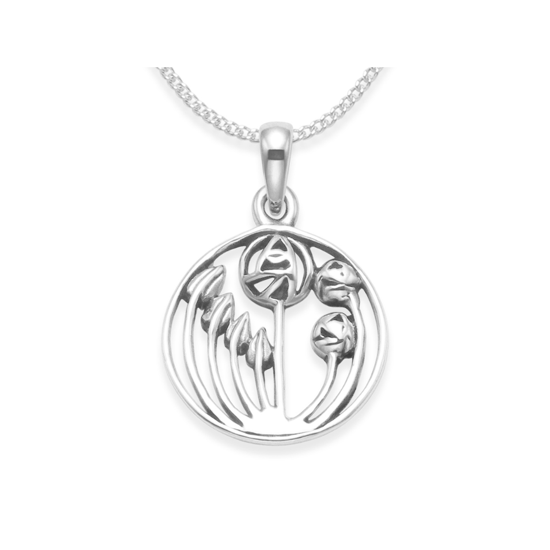 Sterling Silver Rennie Mackintosh Necklace on 18" silver chain - Tulip Pendant