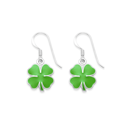 Sterling Silver Shamrock Earrings - Kelly Green Enamel St Patrick's Day Shamrock drop earrings