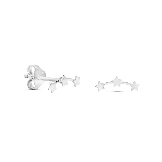 Sterling Silver Star Earrings - Three stars stud Earrings