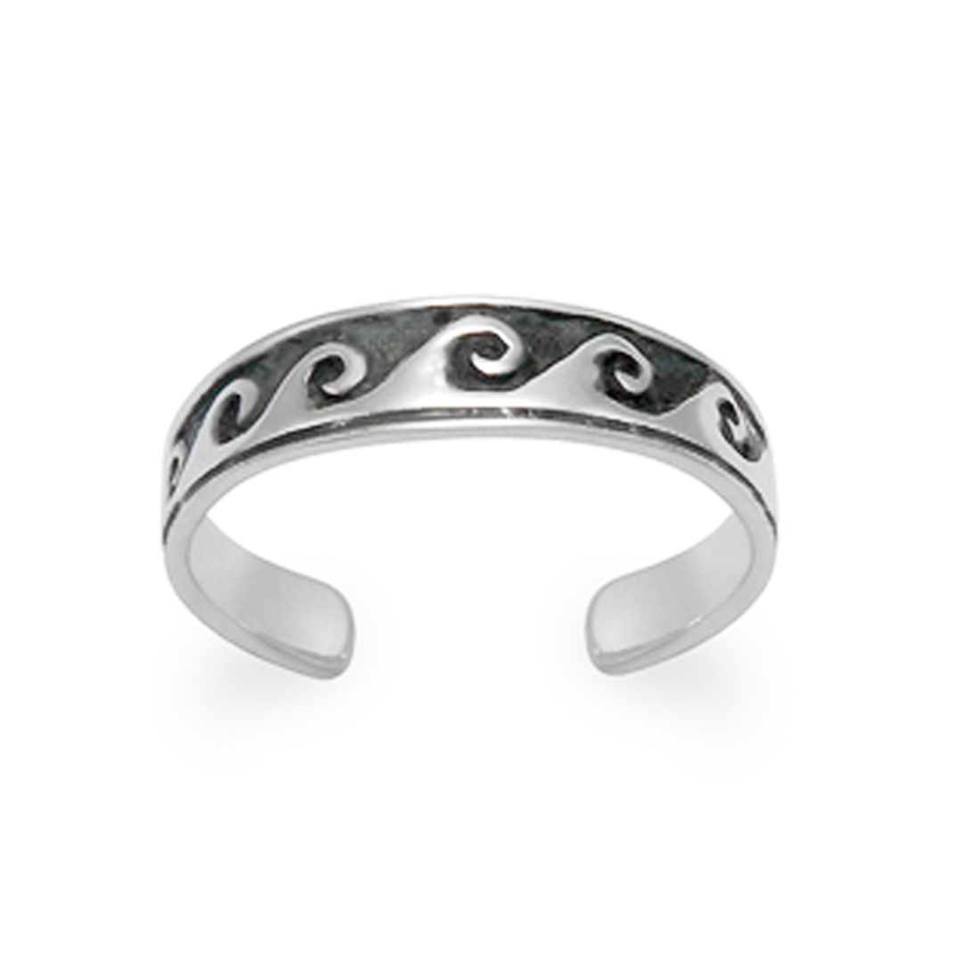 Sterling Silver Toe ring with waves design - Adjustable size