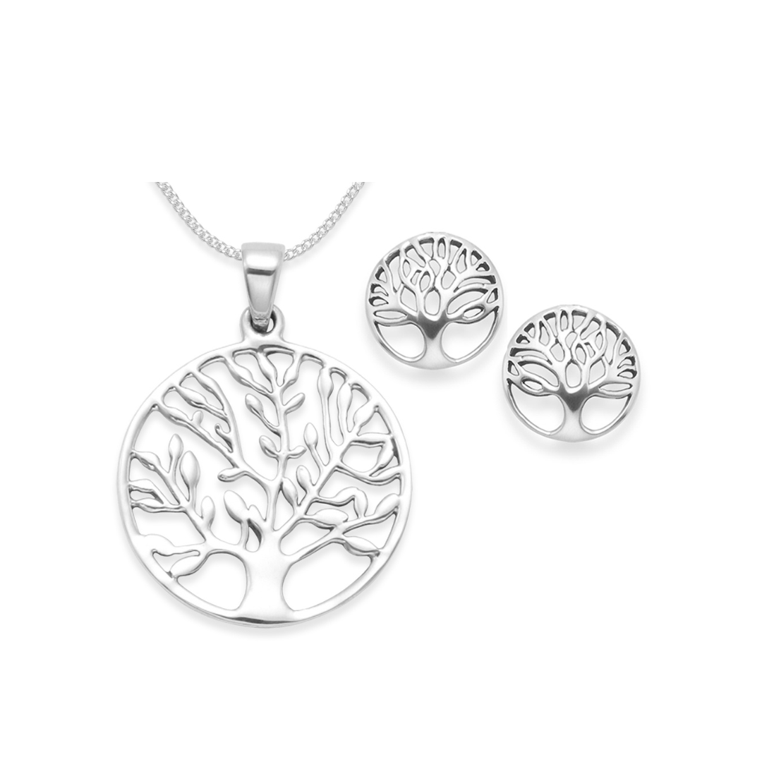 Sterling Silver Yggdrasil Life Tree Earrings and Necklace