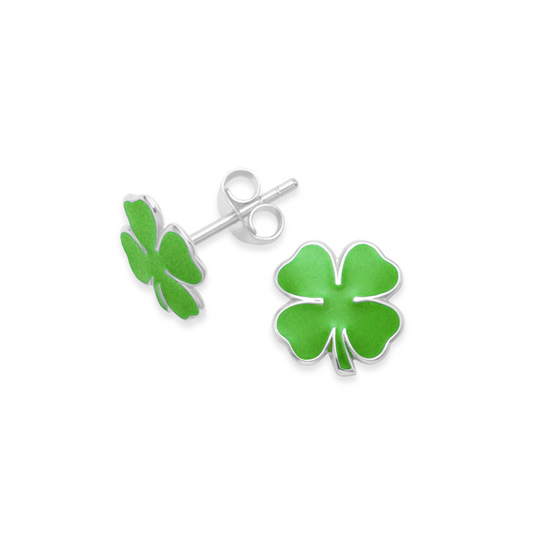 Sterling Silver Shamrock Earrings - Kelly Green Enamel St Patrick's Day earrings