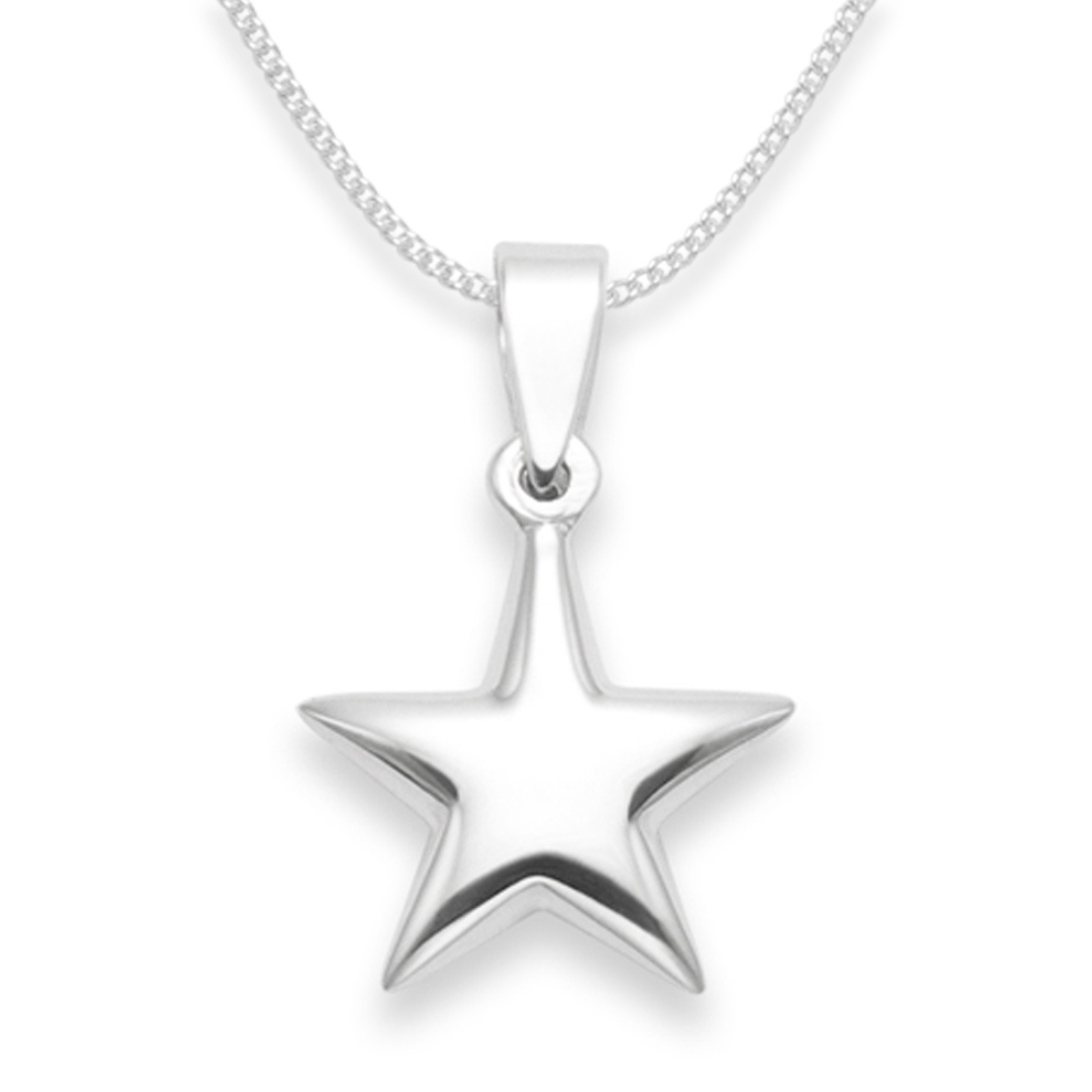 Sterling Silver Star Pendant Necklace on 18" Chain - 22mm