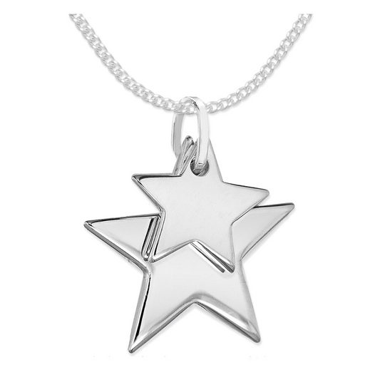 Sterling Silver  Double Star Pendant Necklace