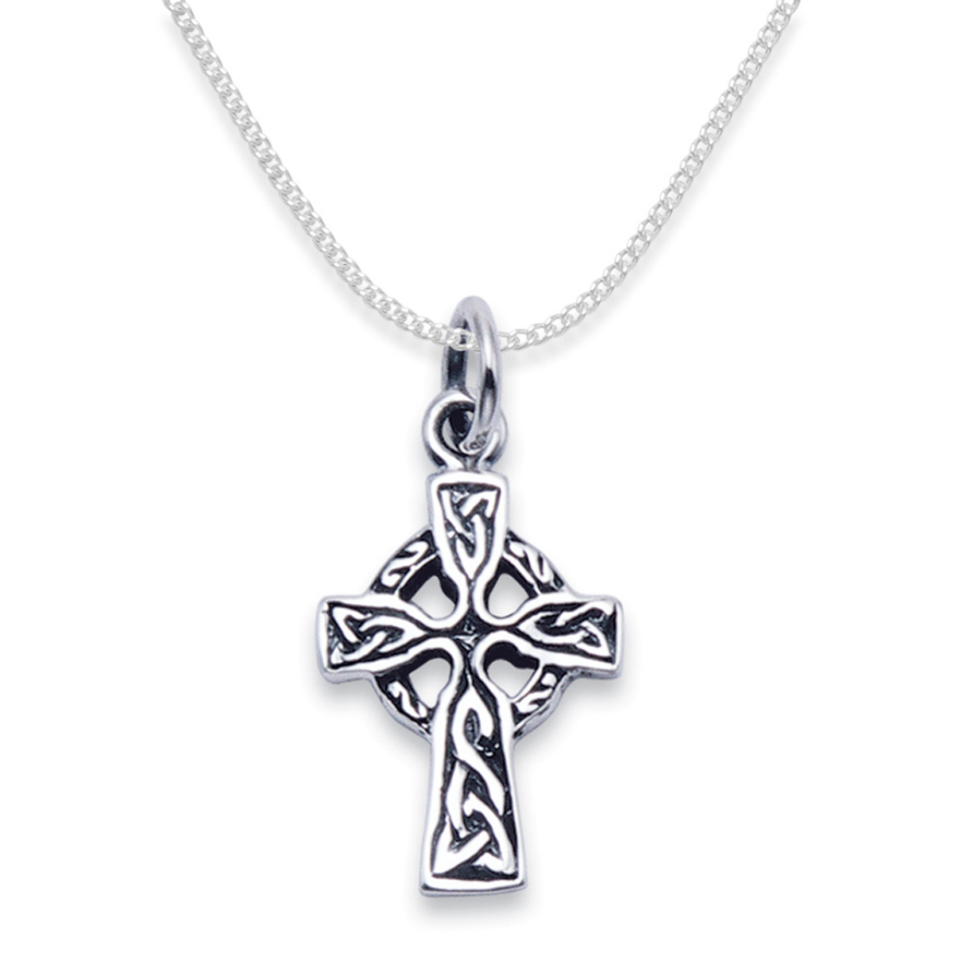 Sterling Silver Celtic Cross Pendant Necklace on 18" Chain