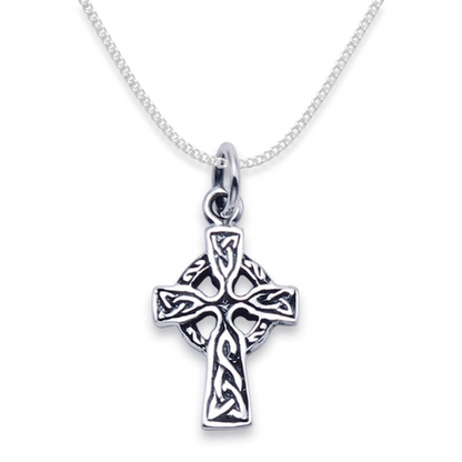 Sterling Silver Celtic Cross Pendant Necklace on 18" Chain