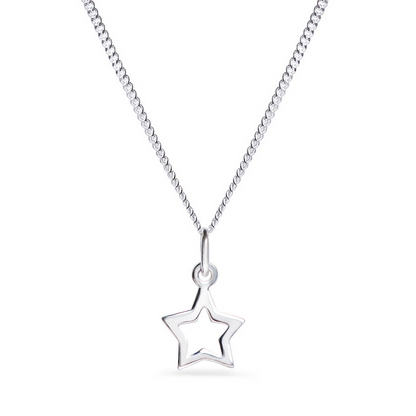 Sterling Silver Star Pendant Necklace on 16" Silver Chain - 10mm X 11mm